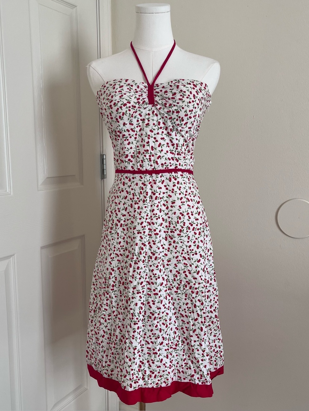 Vintage Y2K Speechless Cherry Print Halter Midi Dress Womens Size 7 Fairy Whimsy